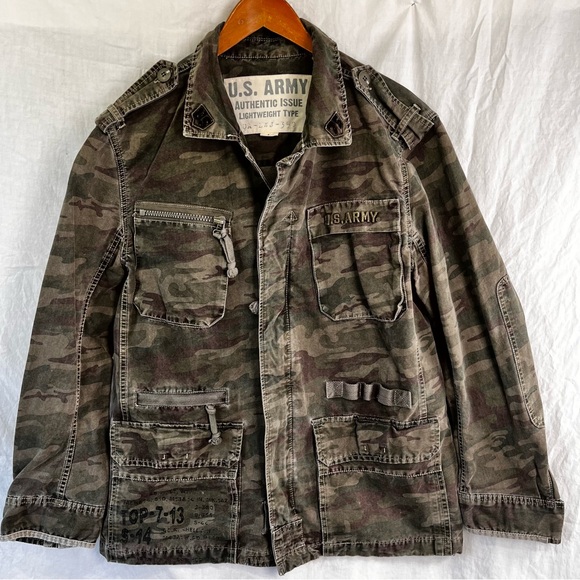 Camo Full Zip Coat Mens Large US Army Authentic Issue Lightweight Type Jacket L - Picture 1 of 16